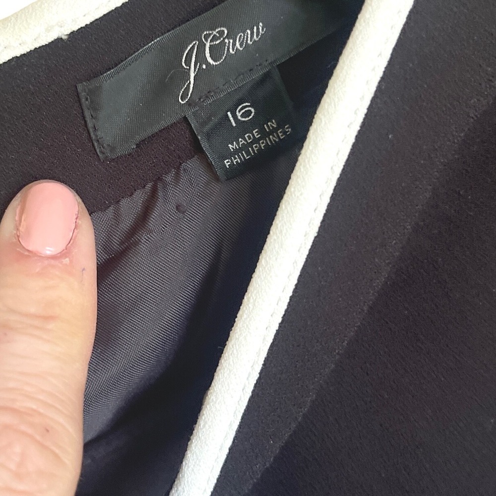 J. Crew Black‎ Tie Front High Neck Blouse with Cream Trim 16 - Picture 3 of 7